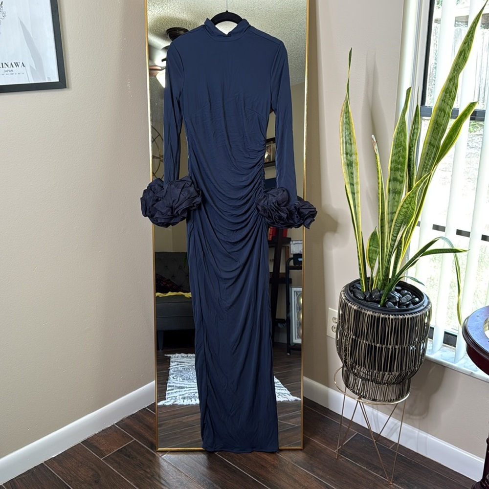 HOUSE OF CB 'Fabienne' Midnight Ruffle Sleeve Maxi Dress NWOT - Picture 7 of 9